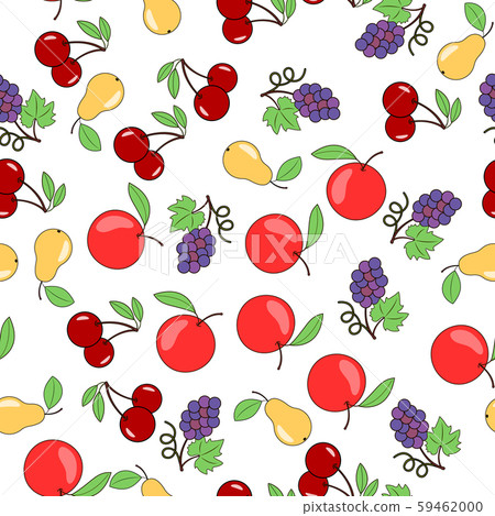 Background of fruits and berries. Apples pears and grapes. Seamless vector background 59462000