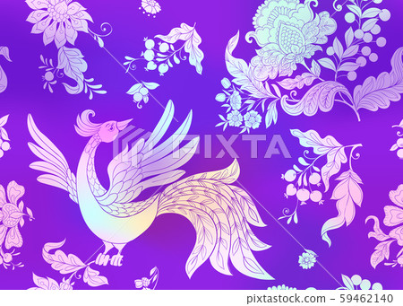 Fantasy floral seamless pattern with bird  59462140