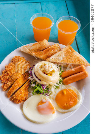 English breakfast - toast, egg, bacon and English breakfast - toast, egg, bacon and 59462877