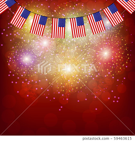 Fireworks with flags of USA for holidays. Fireworks with flags of USA for holidays. 59463615