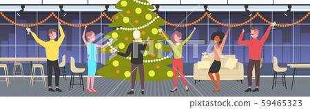 people dancing near christmas tree merry xmas happy new year holiday celebration concept coworkers 59465323