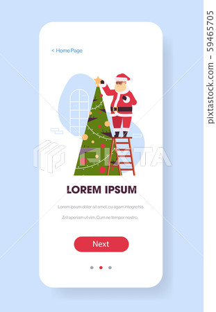 santa claus standing on ladder decorating fir tree merry christmas happy new year holiday concept 59465705