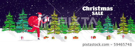 santa claus running with big sack full of gifts merry christmas happy new year holidays celebration santa claus running with big sack full of gifts merry christmas happy new year holidays celebration 59465748