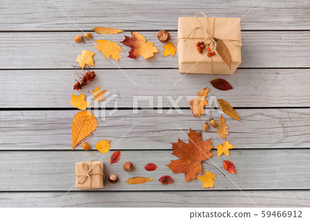 frame of gifts, autumn leaves and rowanberry frame of gifts, autumn leaves and rowanberry 59466912