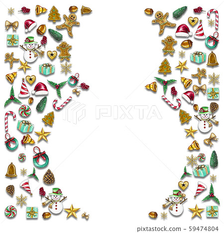 Christmas frame by using materials paint with watercolor to design,and have space to put your text.Concept Christmasday and a happy New Year. 59474804