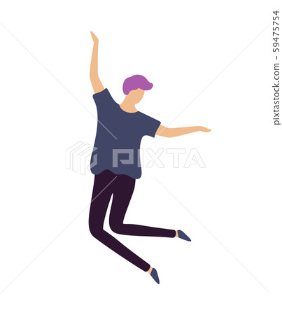 Hipster Man with Purple Hair Happily Jump in Dance 59475754