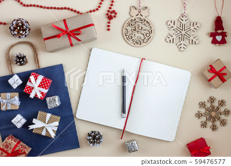 wish list among christmas gifts and decoration 59476577