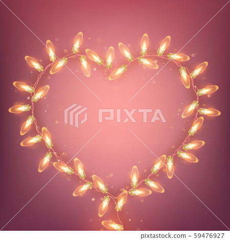 Realistic electric bulb in heart shaped frame. Valentines day pink holiday template. EPS 10 Realistic electric bulb in heart shaped frame. Valentines day pink holiday template. EPS 10 59476927