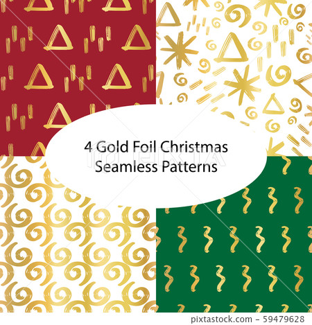 Christmas gold foil seamless vector background set. Winter holiday patterns green white and red with 59479628