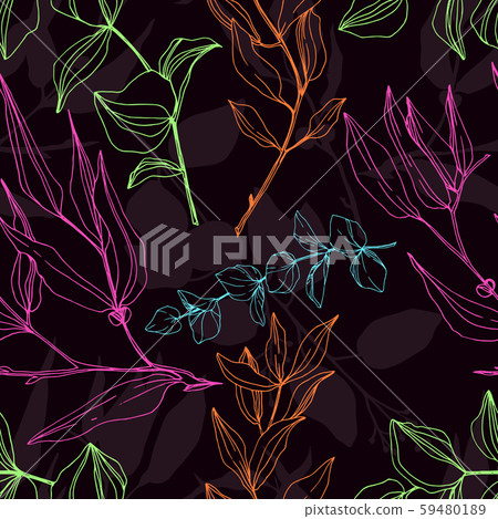 Vector Eucalyptus tree leaves jungle botanical. Black and white engraved ink art. Seamless 59480189