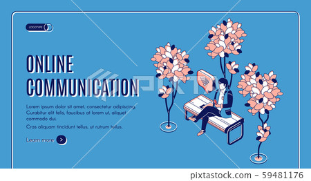 Online communication isometric landing page banner Online communication isometric landing page banner 59481176