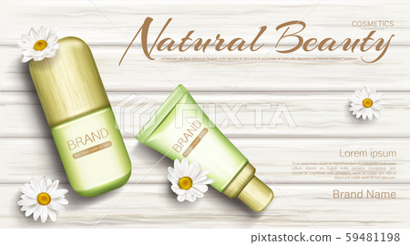 Chamomile eco cosmetics bottles mock up banner 59481198