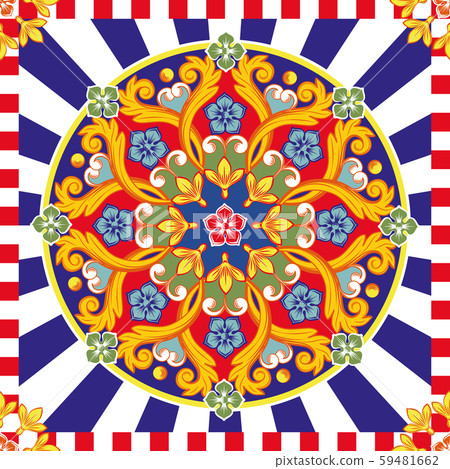 Seamless bright background. Colorful ethnic round ornamental mandala. Trendy pattern. Vector 59481662