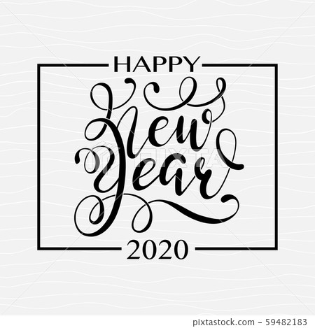 Happy New Year Black hand written lettering on Happy New Year Black hand written lettering on 59482183