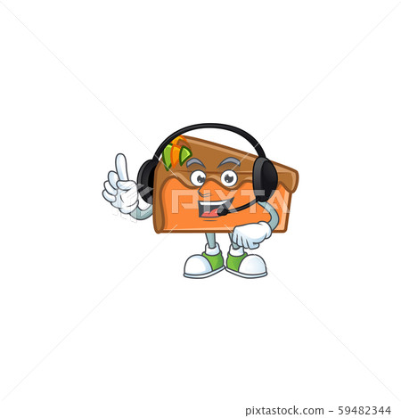Slice cake character with headphone on white background Slice cake character with headphone on white background 59482344
