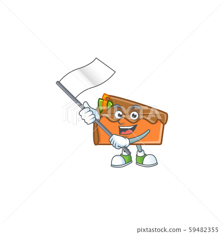 Slice cake character bring flag on white background Slice cake character bring flag on white background 59482355