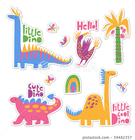 Decor stickers with cool dinosaurs, plants and lettering. Decor stickers with cool dinosaurs, plants and lettering. 59482357