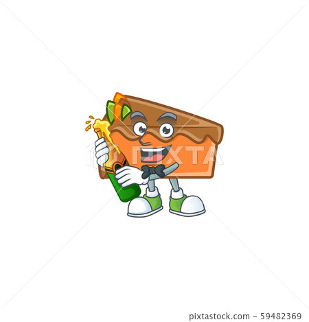 Slice cake character bring beer on white background Slice cake character bring beer on white background 59482369