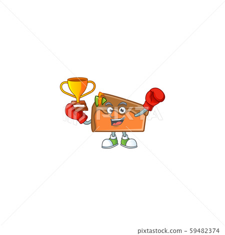 Slice cake character boxing winner on white background Slice cake character boxing winner on white background 59482374
