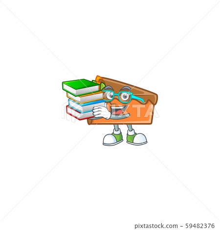 Slice cake character student bring book on white background Slice cake character student bring book on white background 59482376