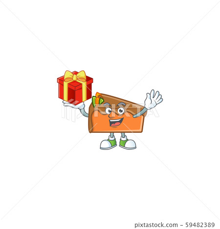 Slice cake character bring gift on white background Slice cake character bring gift on white background 59482389