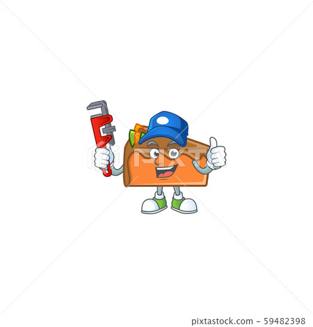 Slice cake character plumber on white background 59482398