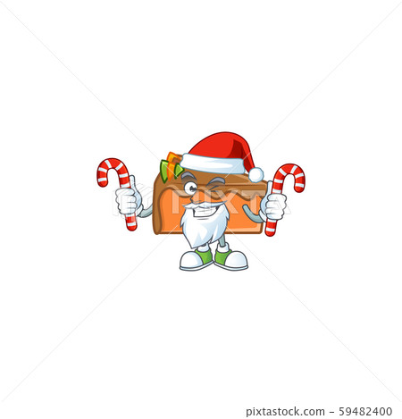 Slice cake character santa bring candy on white background 59482400