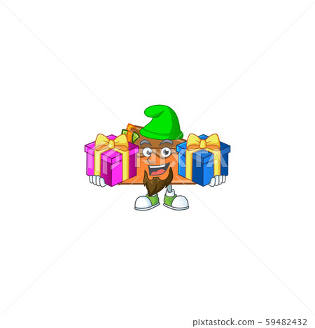 Slice cake character bring two gifts on white background Slice cake character bring two gifts on white background 59482432