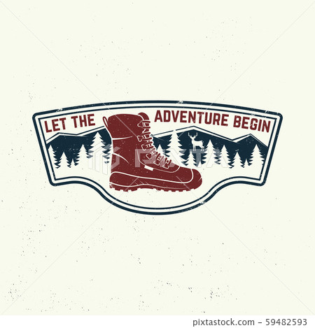 Let the adventure begin slogan. Summer camp. Vector. Concept for shirt or print, stamp or tee Let the adventure begin slogan. Summer camp. Vector. Concept for shirt or print, stamp or tee 59482593