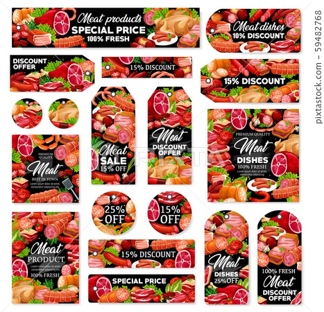 Meat and sausage sale tags of beef, pork, chicken Meat and sausage sale tags of beef, pork, chicken 59482768