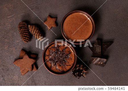 Two cups of hot chocolate or cocoa drink Two cups of hot chocolate or cocoa drink 59484141