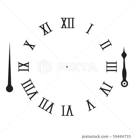 Clock elements. Hour and minute hand with roman numerals. Vector illustration isolated 59484735