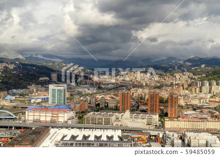 genoa new morandi bridge under construction aerial genoa new morandi bridge under construction aerial 59485059