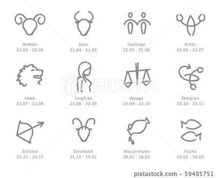 simple zodiac sign outline horoscope with date Stock