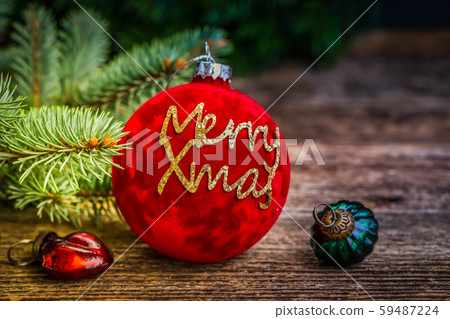 Christmas flat lay scene with golden decorations 59487224