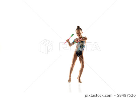 Little flexible female gymnast isolated on white studio background Little flexible female gymnast isolated on white studio background 59487520