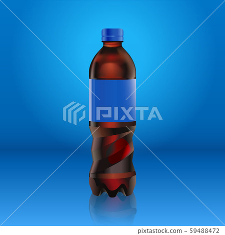 Realistic pepsi cola bottle mock up with blue label isolated on blue background reflected off the 59488472