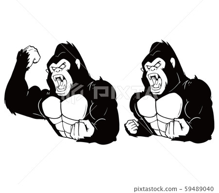 Diagonal illustration of a frightening gorilla (black one color) / 2 sets Diagonal illustration of a frightening gorilla (black one color) / 2 sets 59489040