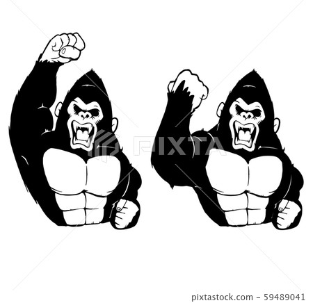 Front view of a frightening gorilla (black one color) / 2 sets 59489041