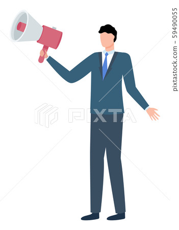 Man in Suit Loudspeaker Isolated Cartoon Character 59490055