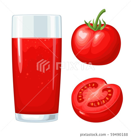 Glass of tomato juice. Vector flat color illustration. Isolated on white Glass of tomato juice. Vector flat color illustration. Isolated on white 59490188