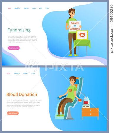 Fundraising Woman and Table, Blood Donation Web Fundraising Woman and Table, Blood Donation Web 59490256