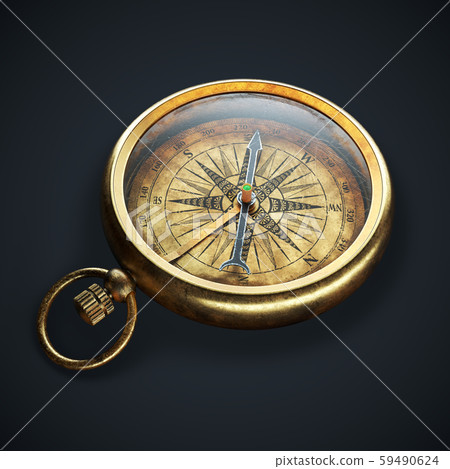Vintage brass compass isolated on black background 3d Vintage brass compass isolated on black background 3d 59490624
