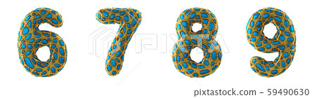 Number set 6, 7, 8, 9 made of realistic 3d render golden shining metallic. Number set 6, 7, 8, 9 made of realistic 3d render golden shining metallic. 59490630