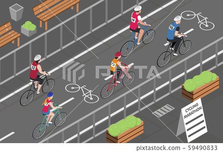 Bicycle Marathon Isometric Illustration 59490833