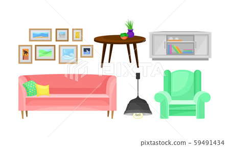 Interior Set Of Furniture For Livingroom For Designer Work Vector Illustration 59491434