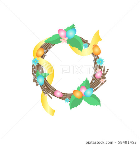 easter wreath of wicker with eggs vector easter wreath of wicker with eggs vector 59491452