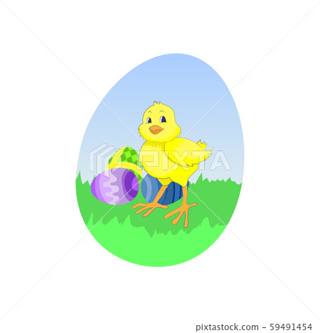 chicken and easter eggs vector 59491454