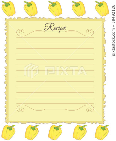 Paper for recipes. Form for recipes. Notebook paper with yellow bell pepper ornament. Vintage paper 59492126