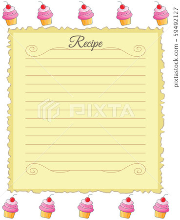 Paper for recipes. Form for recipes. Notebook paper with cake ornament. Vintage paper 59492127